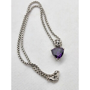 Necklace/Pendant-Long-Purple-Heart/Triangle-Detailed Bale*Silver Tone Chain-16"